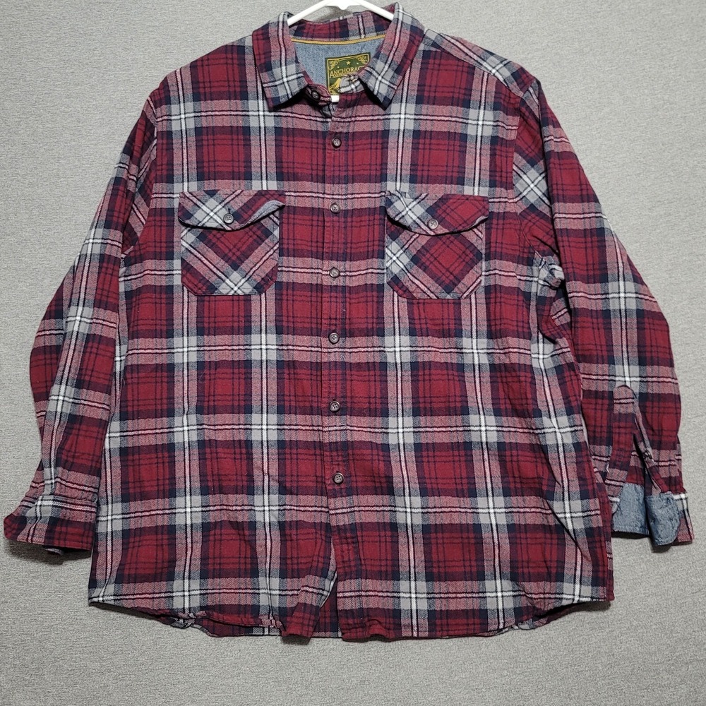 Anchorage Expedition Men's Flannel Shirt 2XL XXL Red Plaid Long Sleeve Button Up
